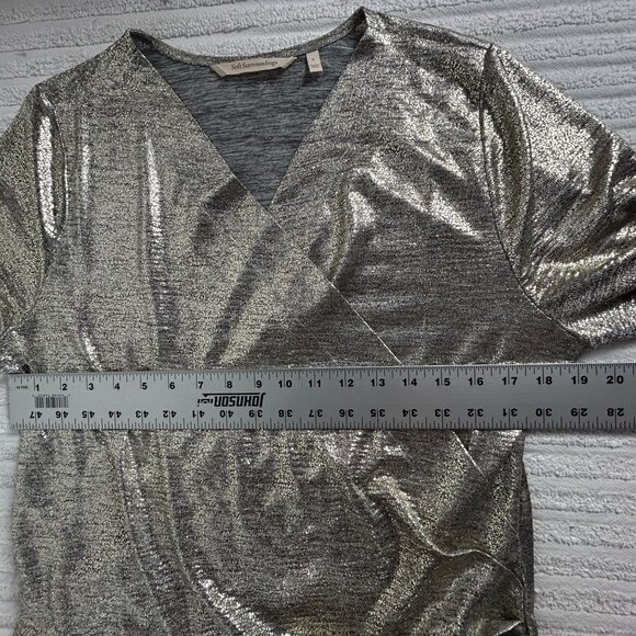 Soft Surroundings Women Metallic Silver Long Sleeve Surplice Wrap Top Large NWOT - Picture 6 of 7
